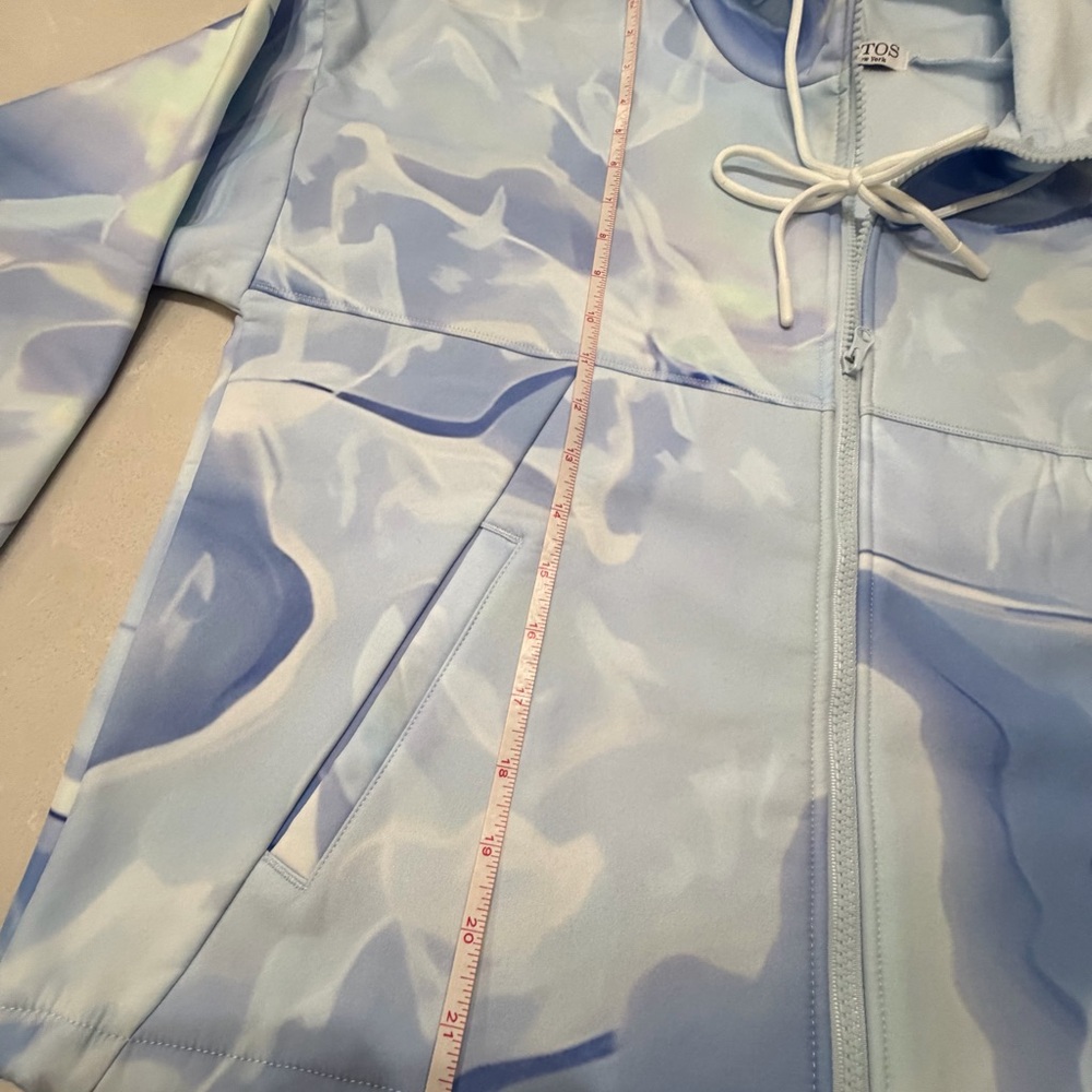 NWT OTOS Abstract Blue White Fleece Full Zip Hooded Hoodie Sweatshirt, M - Picture 9 of 10